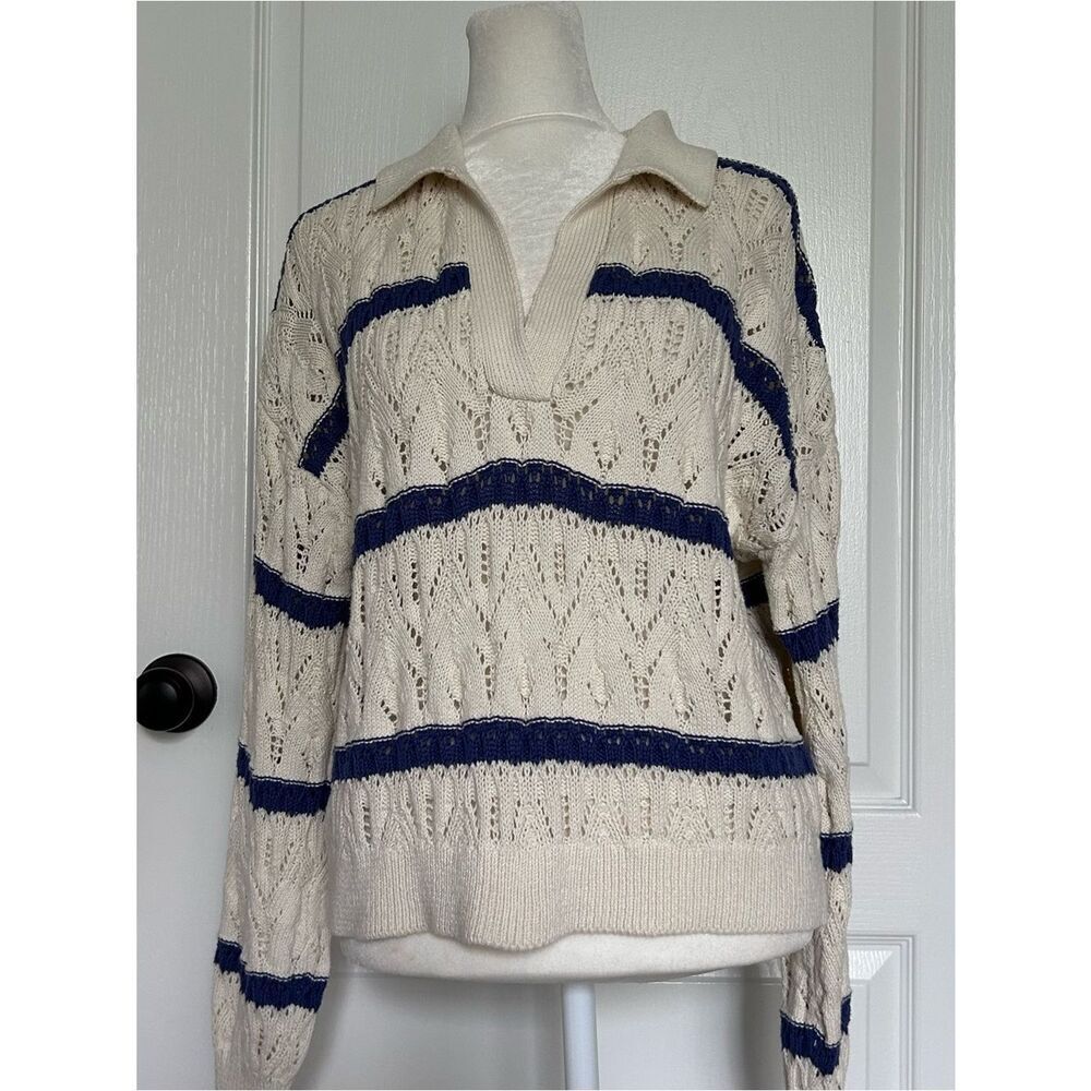 Cream Airy Open-Knit Lightweight Sweater Coastal Cottagecore Beachy Medium - Picture 2 of 15